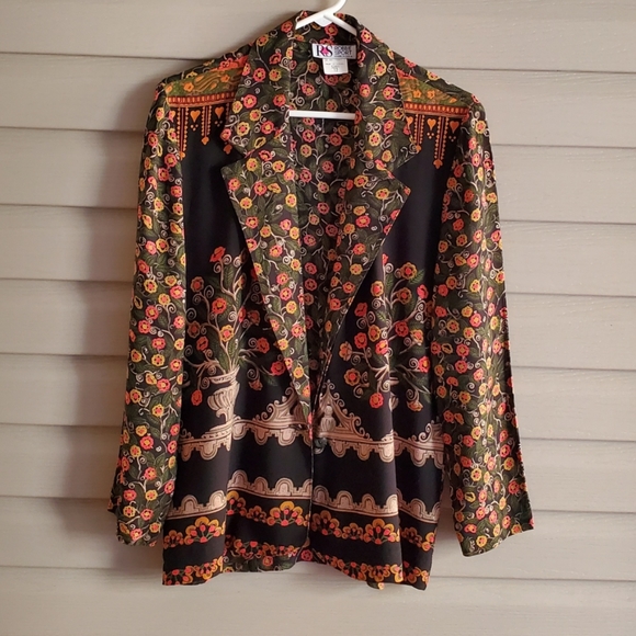 Vintage 80's 90's size 12 colorful floral lightweight blazer jacket - Picture 3 of 5